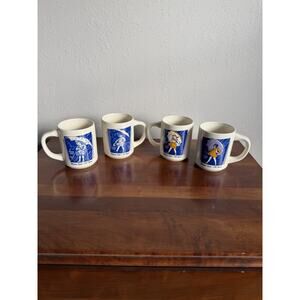 VINTAGE MORTON SALT WHEN IT RAIN IT POURS MUG SET LOT OF 4 JAPAN COFFEE 150th